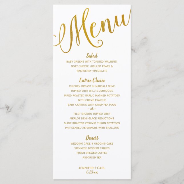 Wedding Menus | Tipografia Moderna (Folha de Ouro) (Frente)