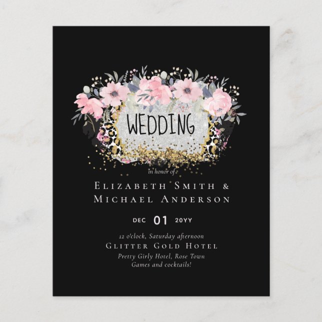 WEDDING - Silver Rosegold Floral Girly Glitter (Frente)