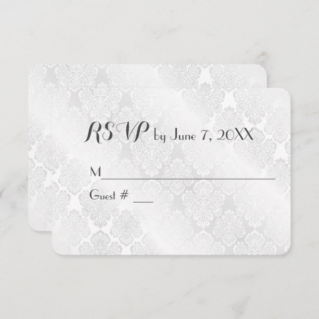Wedding White Satin Damask RSVP (Frente/Verso)