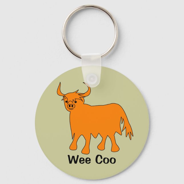 "Wee Coo" - Scottish Highland Cow chaveiro (Frente)