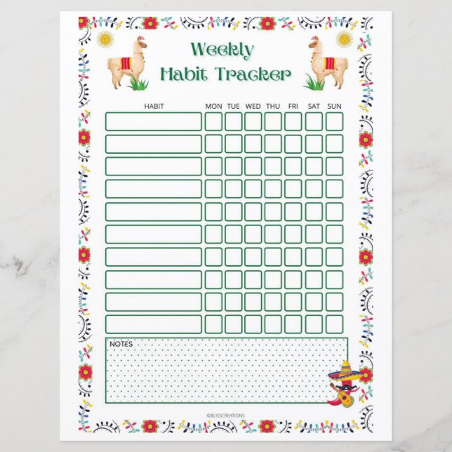 Weekly Habit Tracker Printable - Edição Lama (Frente)