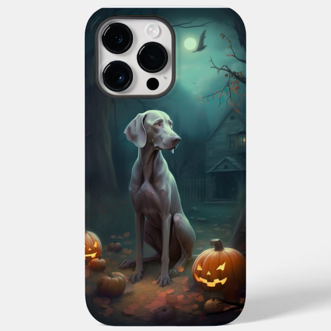 Weimaraner de Halloween com Abóboras Assustador (Verso)