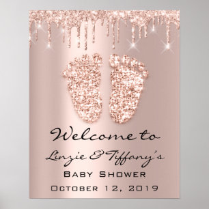 Welcome Poster Rose Drips Baby Shower Girl Boy