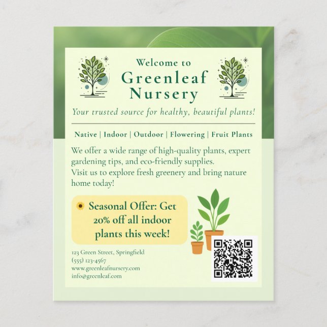 Welcome to Greenleaf Nursery Branding Flyer (Frente)