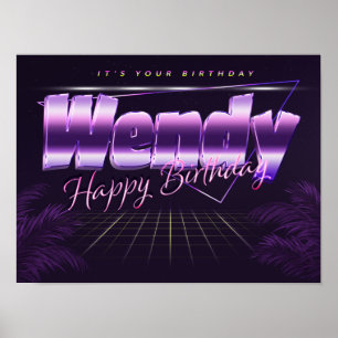 Wendy Name Vorname lila retro Poster Geburtstag