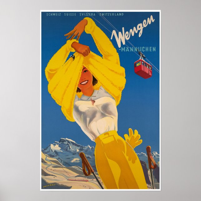 Wengen, Suiça, Ski Poster (Frente)