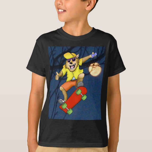 Werewolf Skateboarder Boys T-Shirt (Frente)