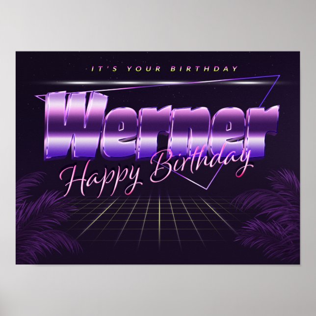 Werner Nome Vorname lila retro Poster Geburtstag (Frente)