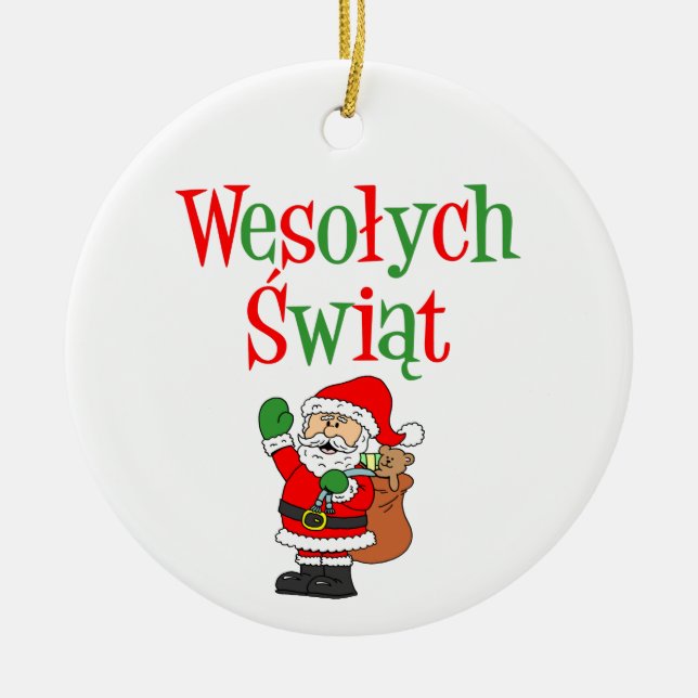 Wesolych Swiat Polonês Ornamento Cerâmico de Natal (Frente)