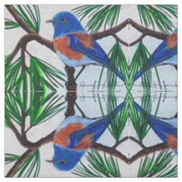 Western Bluebird no Tecido do pinho
