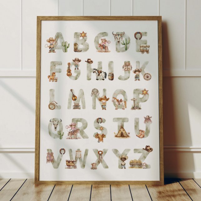 Western Cowboy Alphabet ABC Poster For Kids Room (Criador carregado)