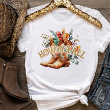 Western Floral Cowboy Boots Howdy Y-all T-Shirt