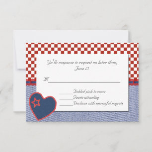 Western Heart and Checks Wedding RSVP Card