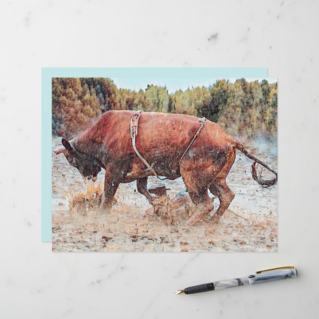 Western Rodeo Bull Country Cowboy Vintage Russo (Frente/Verso In Situ)