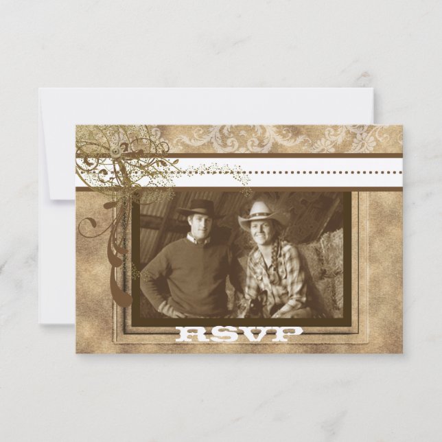 Western Rustic Chic Swirls Wedding RSVP (Frente)