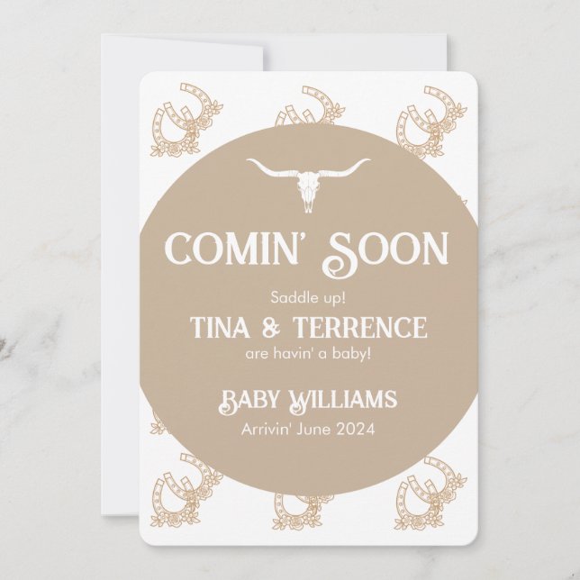 Western Themed Brevemente Anúncio de Gravidez (Frente)