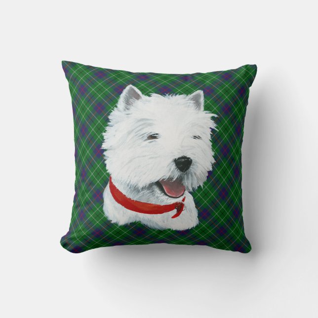 Westie em ALMOFADA de Tartan (Frente)