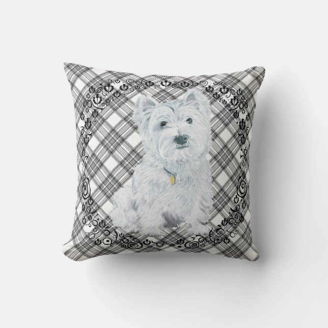 Westie em ALMOFADA de Tartan (Frente)