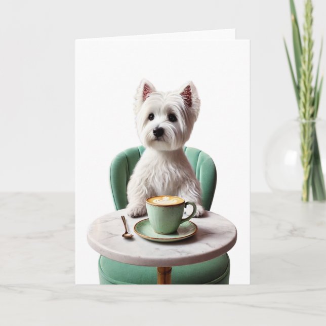 Westie tomando um latte Cartão em Branco (Frente)
