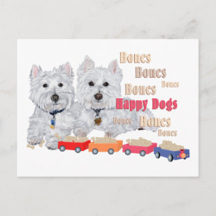 Westies com Trem de Ossos Cartão Postal