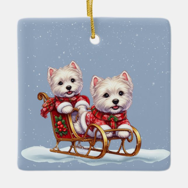 Westies de Natal num Enfeites de natal de Sleigh (Frente)