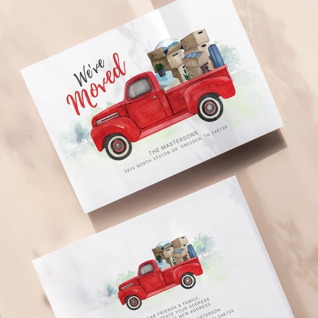 Weve Moved Red Truck Moving Announce (Change of Address Moving Announcement Card Front and Back )
