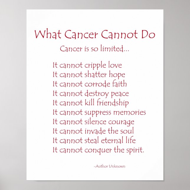 What Cancer Cannot Do Poem Poster Print (Frente)