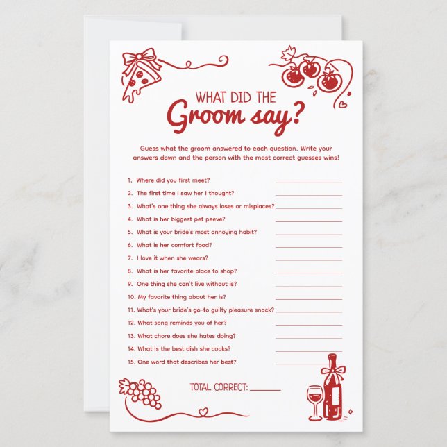 What Did The Groom Say Bridal Party Activity Card (Frente)
