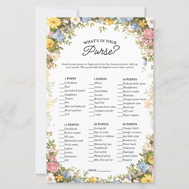 What's in your Purse Bridal Floral Party Game (Frente)