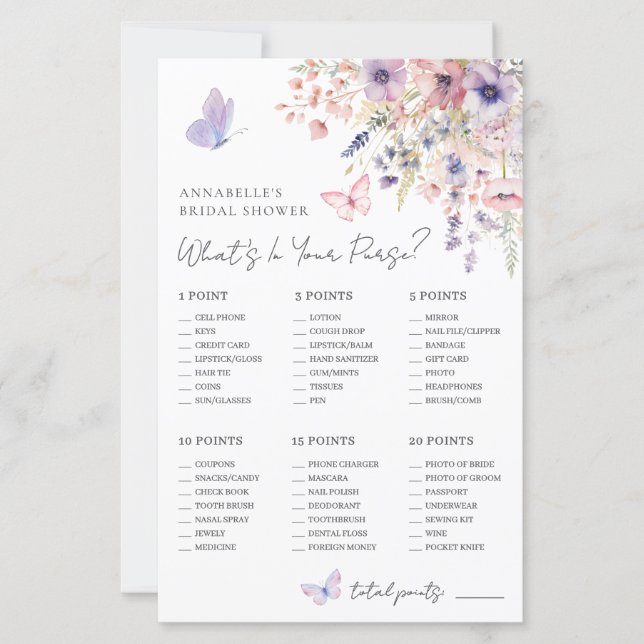 What's In Your Purse Bridal Shower Game (Frente)