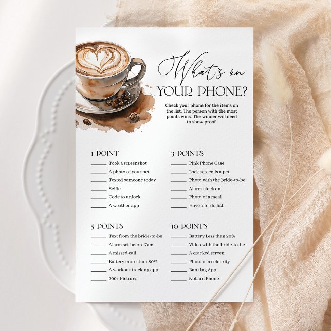 What's On Your Phone Coffee Bridal Shower Game (Criador carregado)