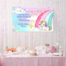Whimscolor Watercolor Rainbow Unicorn Party Banner