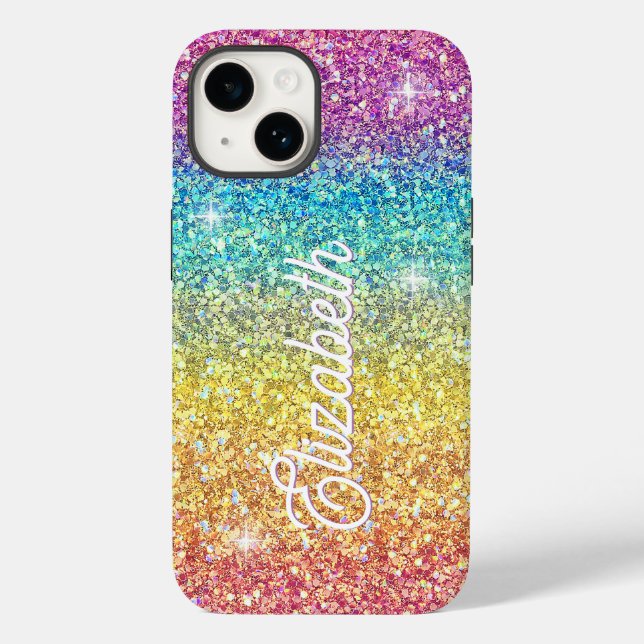 Whimsic Faux Ombre Rainbow Glitter Monograma (Verso)