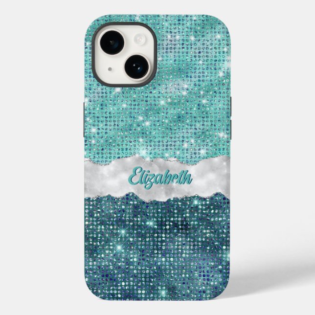 Whimsic Faux Turquoise Teal Glitter Monograma (Verso)