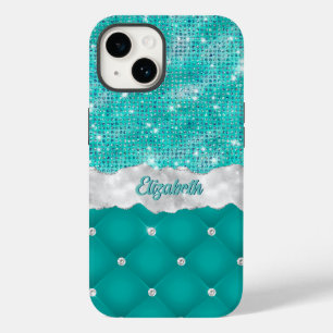 Whimsic Faux Turquoise Teal Glitter Monograma