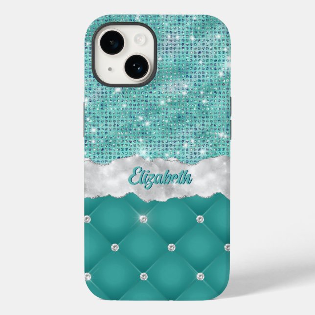 Whimsic Faux Turquoise Teal Glitter Monograma (Verso)
