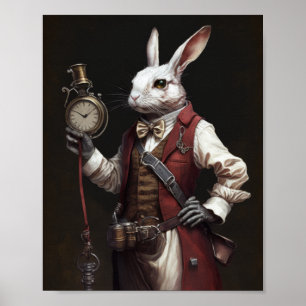 Whimsic White Rabbit Librarian Poster para Livro L