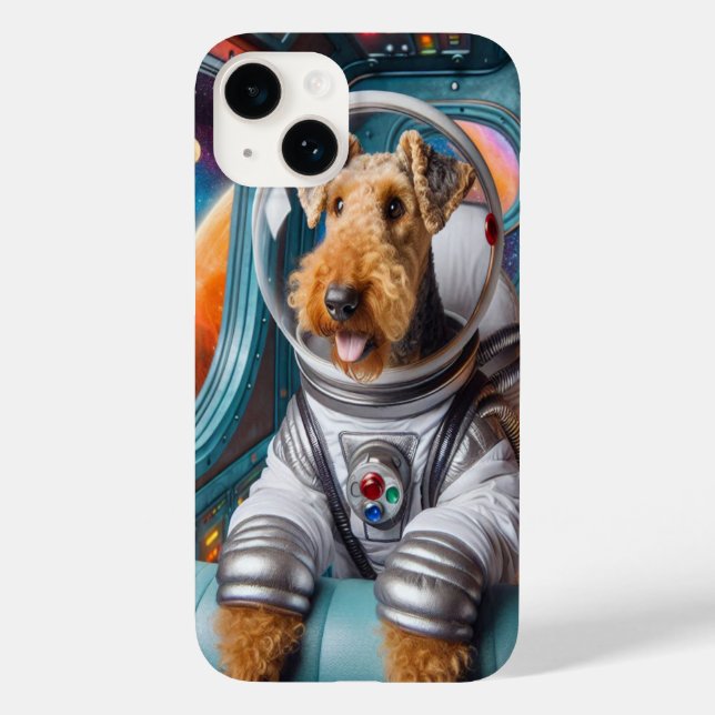 Whimsical Airedale Terrier trabalhando como astron (Verso)
