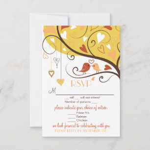 Whimsical Autumn Lovebird Casamento RSVP Card