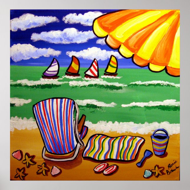 Whimsical Beach Umbrella Cadeira Folart Poster (Frente)