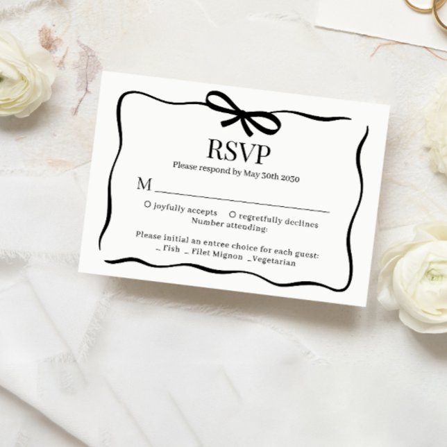 Whimsical Black Bow Tie Wedding Menu Choice Rsvp (Criador carregado)