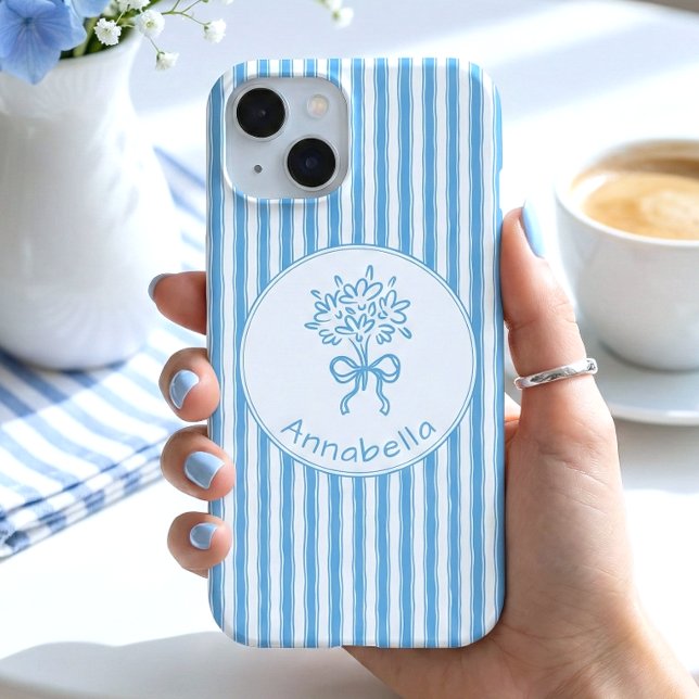 Whimsical Blue White Stripe Preppy Monogram (Criador carregado)