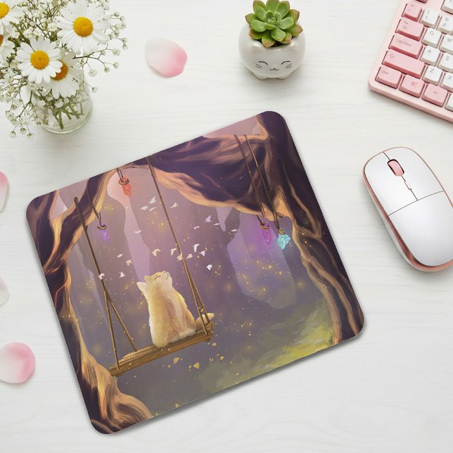 Whimsical Cat on a Swing Mouse Pad (Criador carregado)