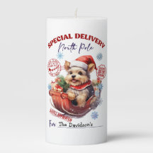 Whimsical Cute Yorkie Christmas Pillar Candle
