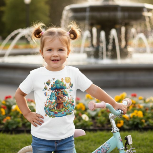 Whimsical Dragon Treehouse Fantasy Kids T-Shirt (Criador carregado)