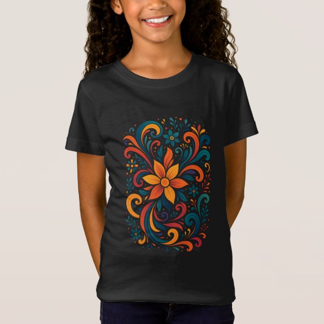 Whimsical Floral Swirl Kids T-Shirt (Frente)