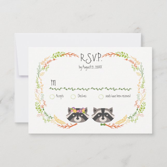 Whimsical Forest Raccoons Rustic Weding RSVP (Frente)