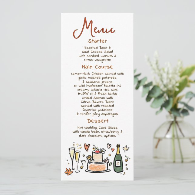 Whimsical Funky Handwritten Fall Wedding Menu (Em pé/Frente)