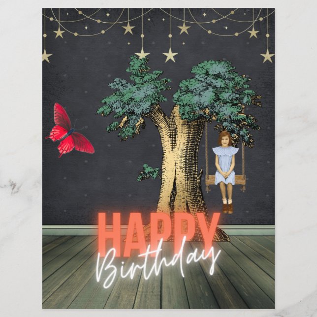 Whimsical Happy Birthday Surreal AlterArt Paper (Frente)