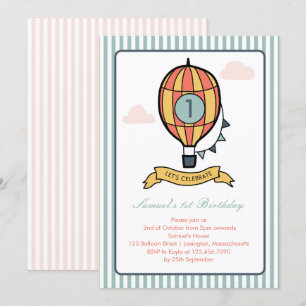 Whimsical Hot Air Balon Primeiro Convite Aniversár